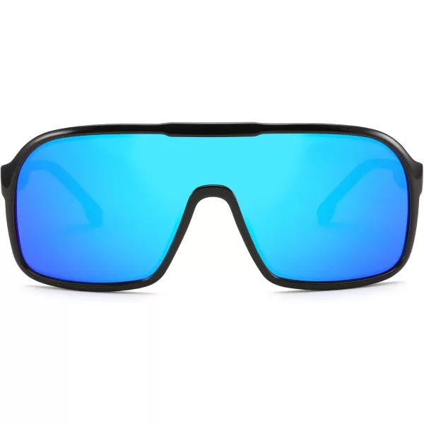 FEISEDY Fashion Polarized Sunglasses Oversized One Piece Reflective Lens Sports Sun Glasses B0122BlackBlue Mirror
