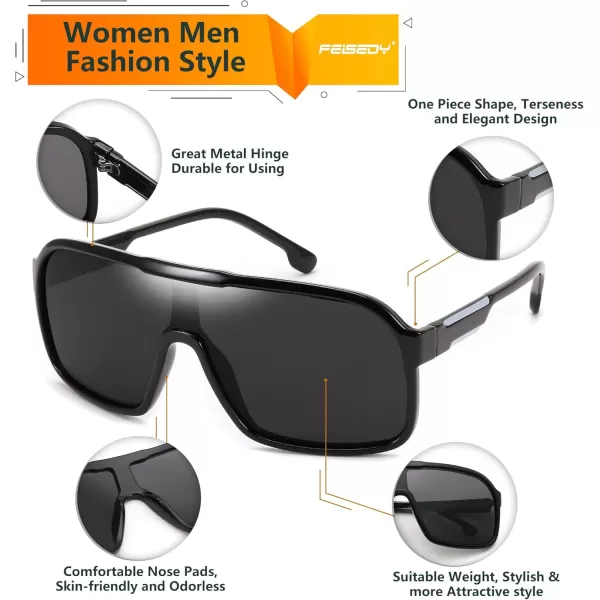 FEISEDY Fashion Polarized Sunglasses Oversized One Piece Reflective Lens Sports Sun Glasses B0122BlackGrey