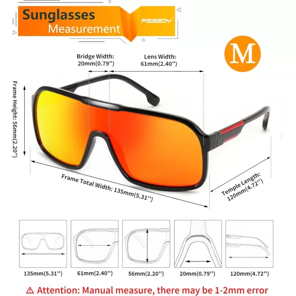FEISEDY Fashion Polarized Sunglasses Oversized One Piece Reflective Lens Sports Sun Glasses B0122BlackRed Mirror
