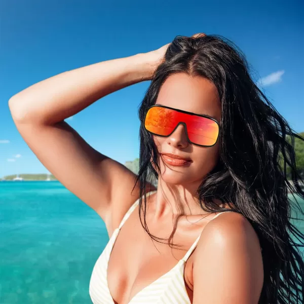FEISEDY Fashion Polarized Sunglasses Oversized One Piece Reflective Lens Sports Sun Glasses B0122BlackRed Mirror