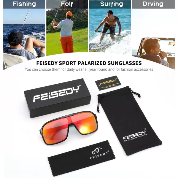 FEISEDY Fashion Polarized Sunglasses Oversized One Piece Reflective Lens Sports Sun Glasses B0122BlackRed Mirror
