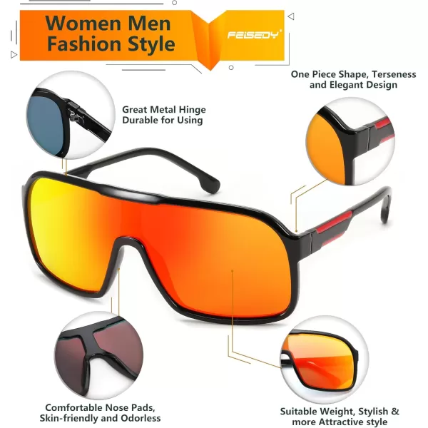 FEISEDY Fashion Polarized Sunglasses Oversized One Piece Reflective Lens Sports Sun Glasses B0122BlackRed Mirror
