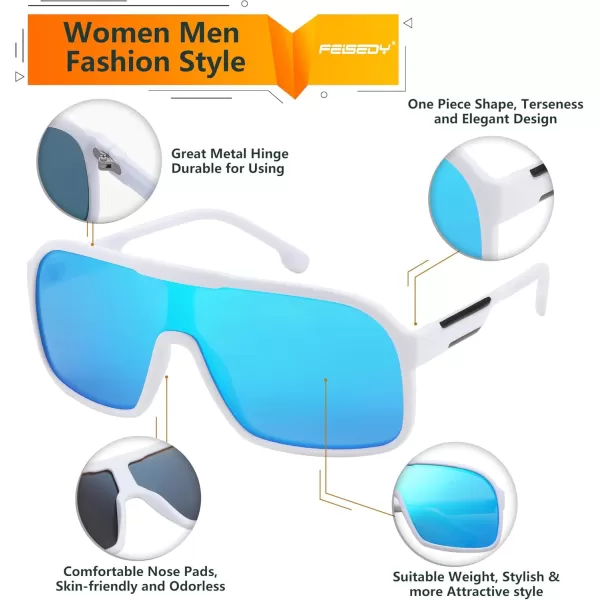FEISEDY Fashion Polarized Sunglasses Oversized One Piece Reflective Lens Sports Sun Glasses B0122WhiteBlue Mirror