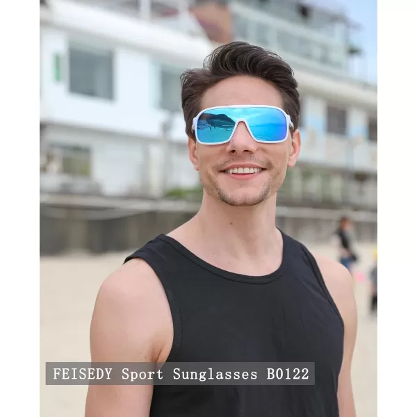 FEISEDY Fashion Polarized Sunglasses Oversized One Piece Reflective Lens Sports Sun Glasses B0122WhiteBlue Mirror