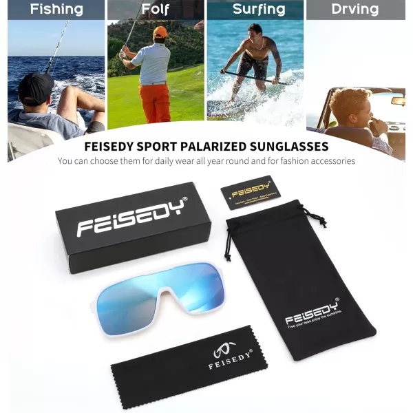 FEISEDY Fashion Polarized Sunglasses Oversized One Piece Reflective Lens Sports Sun Glasses B0122WhiteBlue Mirror