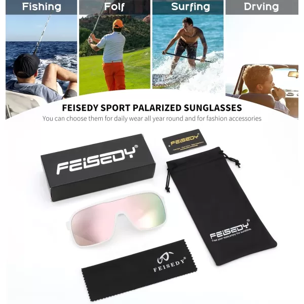 FEISEDY Fashion Polarized Sunglasses Oversized One Piece Reflective Lens Sports Sun Glasses B0122WhitePink Mirror
