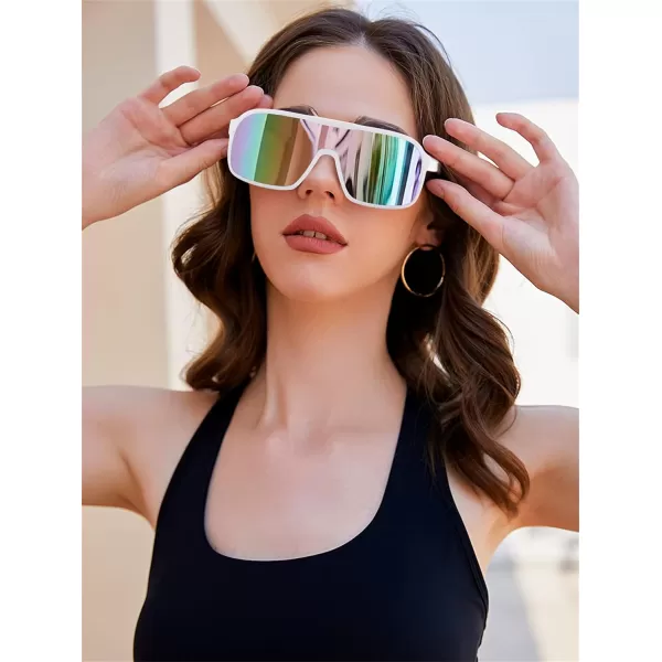 FEISEDY Fashion Polarized Sunglasses Oversized One Piece Reflective Lens Sports Sun Glasses B0122WhitePink Mirror