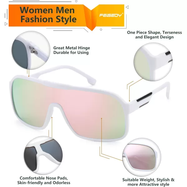 FEISEDY Fashion Polarized Sunglasses Oversized One Piece Reflective Lens Sports Sun Glasses B0122WhitePink Mirror