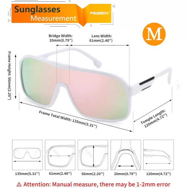 FEISEDY Fashion Polarized Sunglasses Oversized One Piece Reflective Lens Sports Sun Glasses B0122WhitePink Mirror