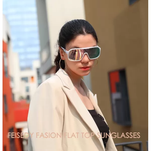 FEISEDY Fashion Polarized Sunglasses Oversized One Piece Reflective Lens Sports Sun Glasses B0122WhitePink Mirror