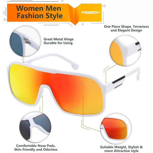 FEISEDY Fashion Polarized Sunglasses Oversized One Piece Reflective Lens Sports Sun Glasses B0122WhiteRed Mirror