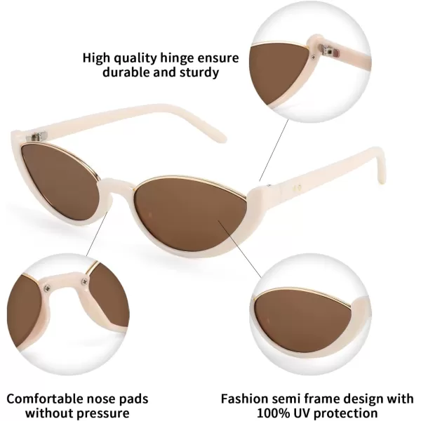 FEISEDY Fashion Small Cat Eye Sunglasses for Women Retro Trendy Cool Sun Glasses B2864Beige