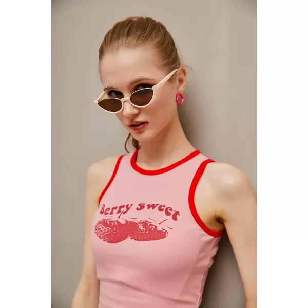 FEISEDY Fashion Small Cat Eye Sunglasses for Women Retro Trendy Cool Sun Glasses B2864Beige