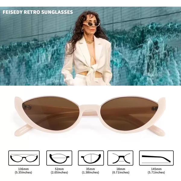 FEISEDY Fashion Small Cat Eye Sunglasses for Women Retro Trendy Cool Sun Glasses B2864Beige