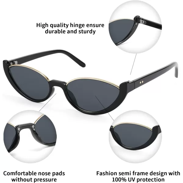 FEISEDY Fashion Small Cat Eye Sunglasses for Women Retro Trendy Cool Sun Glasses B2864Black