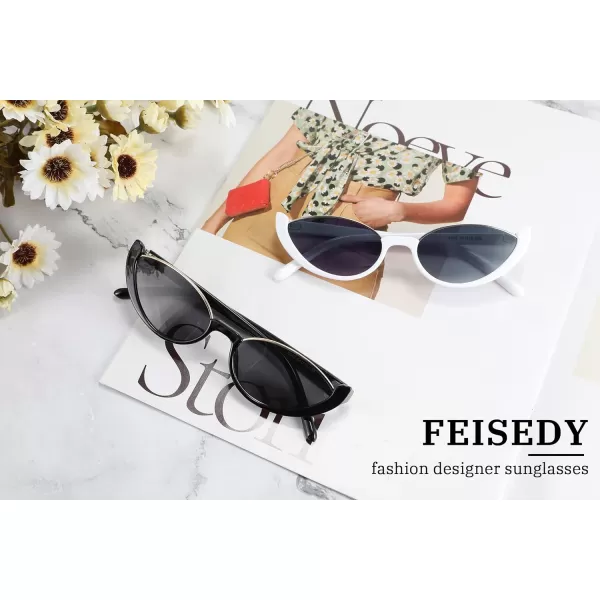 FEISEDY Fashion Small Cat Eye Sunglasses for Women Retro Trendy Cool Sun Glasses B2864Black
