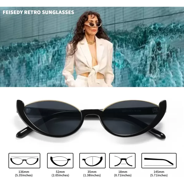 FEISEDY Fashion Small Cat Eye Sunglasses for Women Retro Trendy Cool Sun Glasses B2864Black