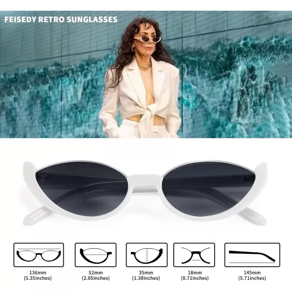 FEISEDY Fashion Small Cat Eye Sunglasses for Women Retro Trendy Cool Sun Glasses B2864White