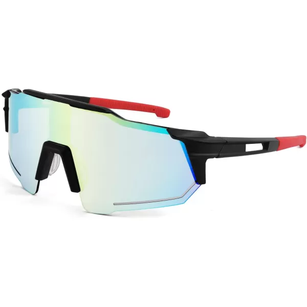 FEISEDY Men Women Sunglasses Sports Baseball Glasses Cycling Shades for Youth Teenss B4071Black FrameGreen Mirror