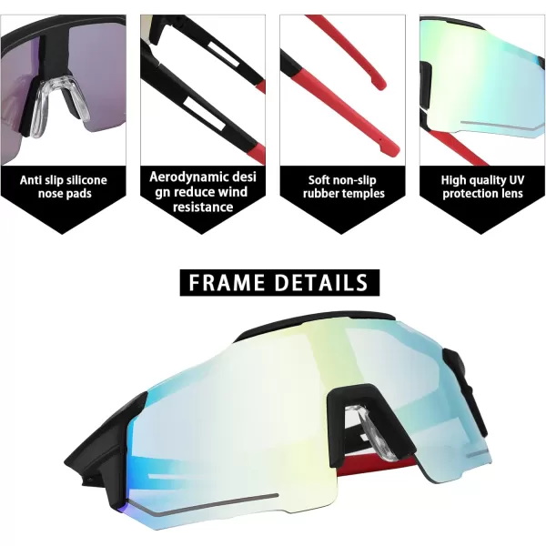 FEISEDY Men Women Sunglasses Sports Baseball Glasses Cycling Shades for Youth Teenss B4071Black FrameGreen Mirror