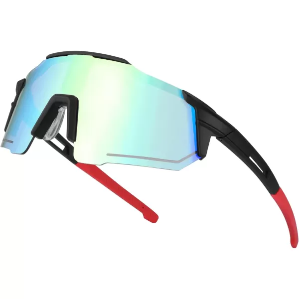 FEISEDY Men Women Sunglasses Sports Baseball Glasses Cycling Shades for Youth Teenss B4071Black FrameGreen Mirror