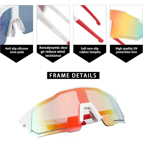 FEISEDY Men Women Sunglasses Sports Baseball Glasses Cycling Shades for Youth Teenss B4071White FrameRed Mirror