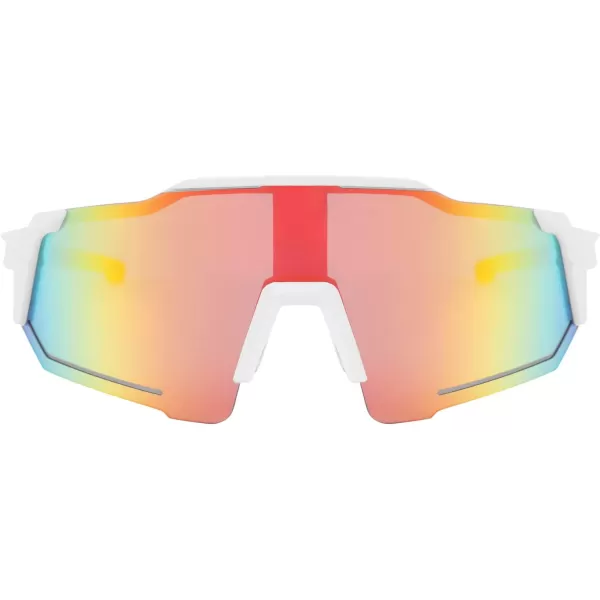 FEISEDY Men Women Sunglasses Sports Baseball Glasses Cycling Shades for Youth Teenss B4071White FrameRed Mirror