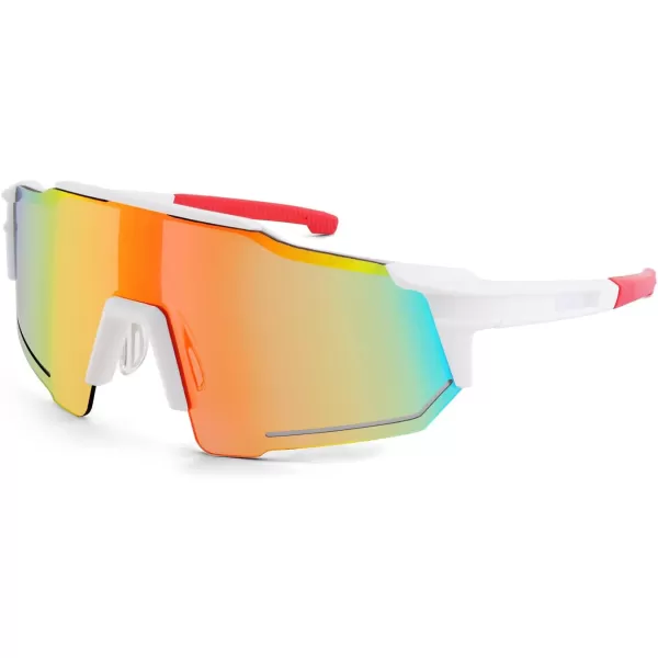 FEISEDY Men Women Sunglasses Sports Baseball Glasses Cycling Shades for Youth Teenss B4071White FrameRed Mirror