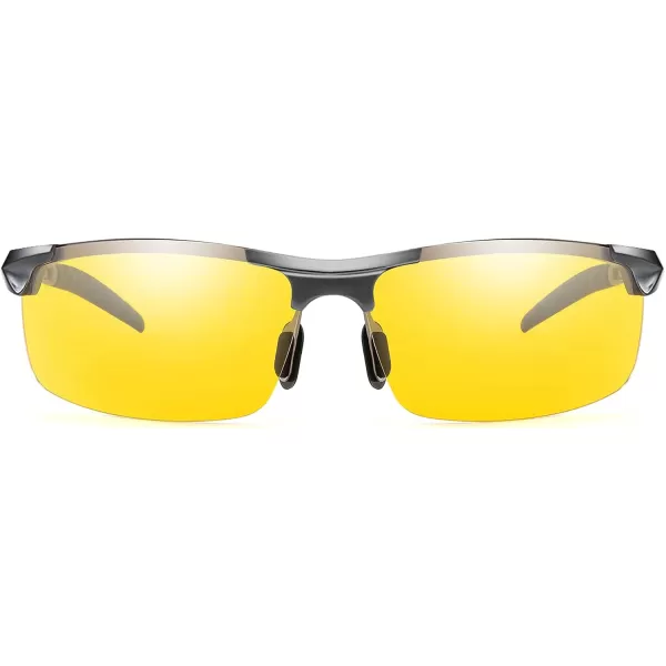 FEISEDY Mens Sports Polarized Sunglasses UV Protection Sunglasses for Men Cycling Driving B2442Night Vision Yellow Lens Grey Frame