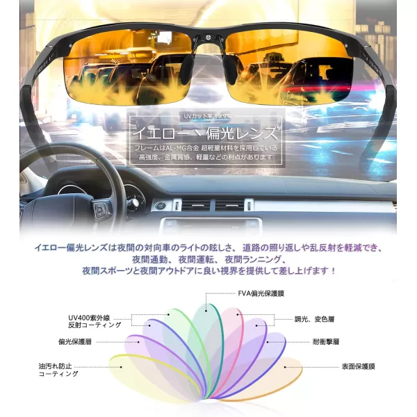 FEISEDY Mens Sports Polarized Sunglasses UV Protection Sunglasses for Men Cycling Driving B2442Night Vision Yellow Lens Grey Frame