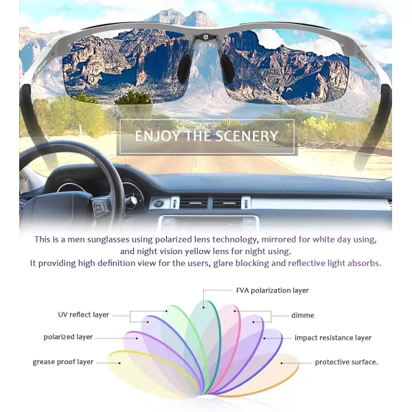 FEISEDY Mens Sports Polarized Sunglasses UV Protection Sunglasses for Men Cycling Driving B2442Polarized Blue Mirror Silver Frame