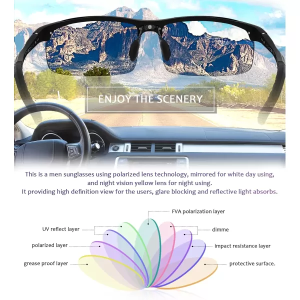 FEISEDY Mens Sports Polarized Sunglasses UV Protection Sunglasses for Men Cycling Driving B2442Polarized Red Mirror Black Frame