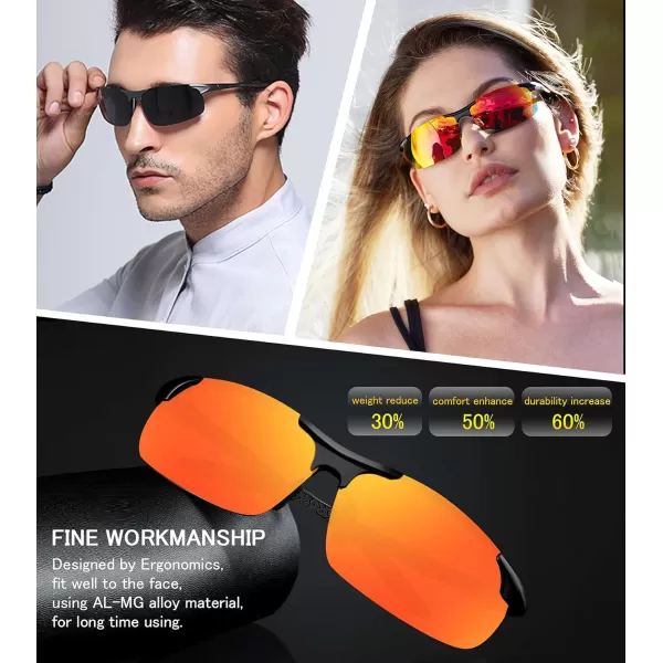 FEISEDY Mens Sports Polarized Sunglasses UV Protection Sunglasses for Men Cycling Driving B2442Polarized Red Mirror Black Frame