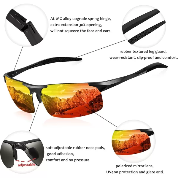 FEISEDY Mens Sports Polarized Sunglasses UV Protection Sunglasses for Men Cycling Driving B2442Polarized Red Mirror Black Frame
