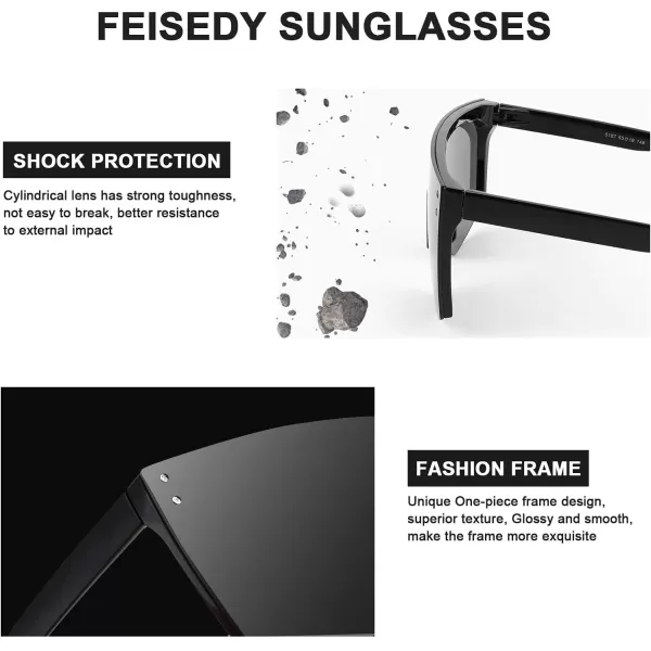 FEISEDY Mirrored Oversized Rimless Sunglasses for Women Men Flat Top Shield Wrap Square UV400 B2761Black