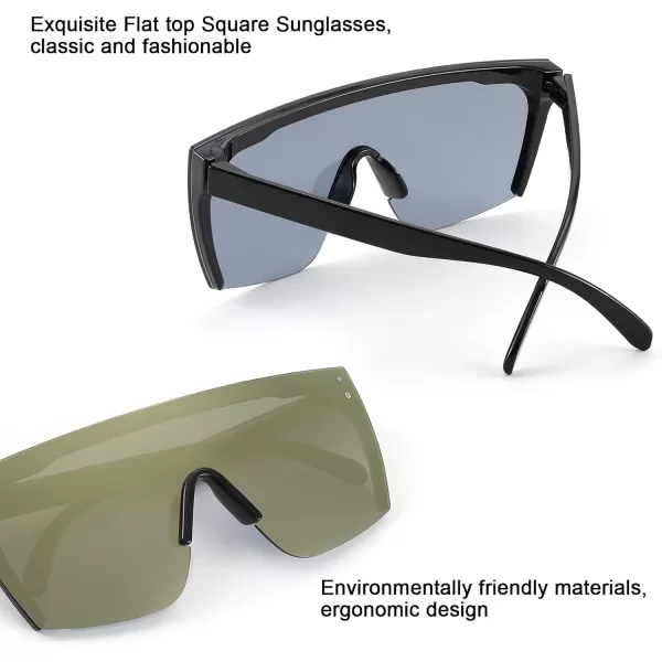 FEISEDY Mirrored Oversized Rimless Sunglasses for Women Men Flat Top Shield Wrap Square UV400 B2761Green Glod Mirrored