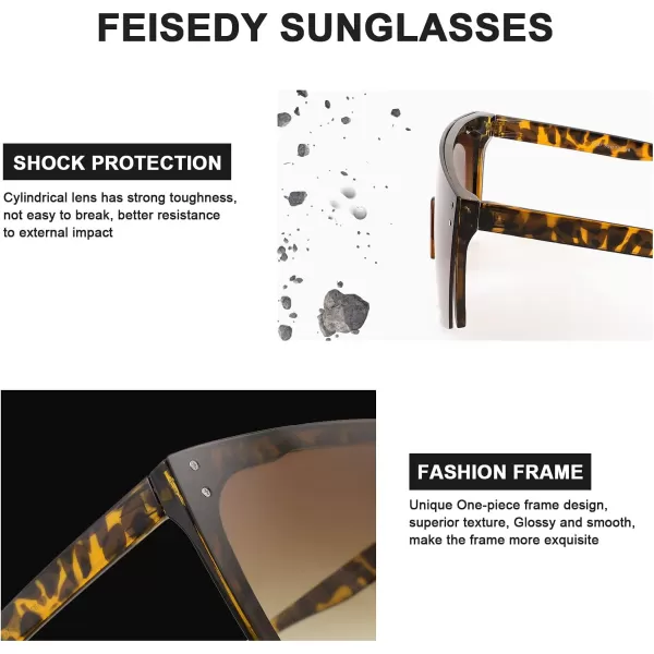 FEISEDY Mirrored Oversized Rimless Sunglasses for Women Men Flat Top Shield Wrap Square UV400 B2761Leopard