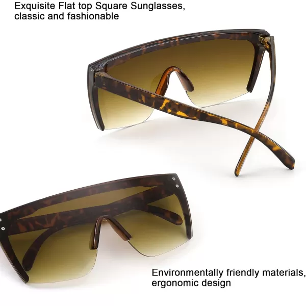 FEISEDY Mirrored Oversized Rimless Sunglasses for Women Men Flat Top Shield Wrap Square UV400 B2761Leopard