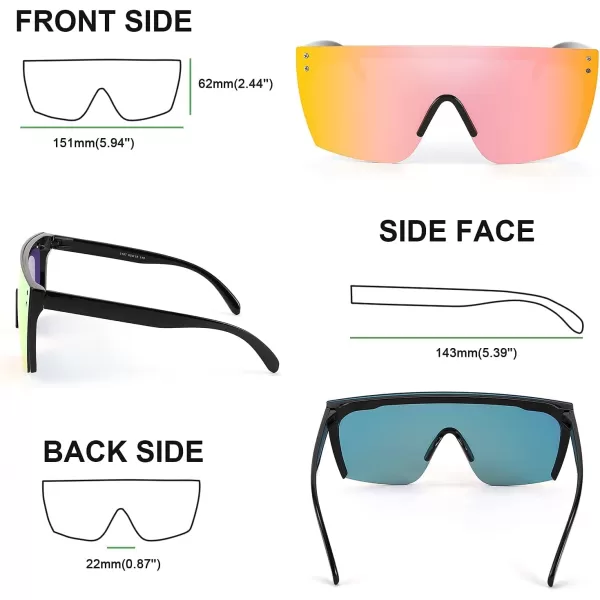 FEISEDY Mirrored Oversized Rimless Sunglasses for Women Men Flat Top Shield Wrap Square UV400 B2761Red Mirrored