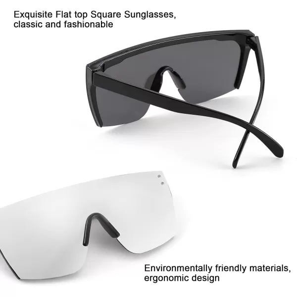 FEISEDY Mirrored Oversized Rimless Sunglasses for Women Men Flat Top Shield Wrap Square UV400 B2761Silver Mirrored