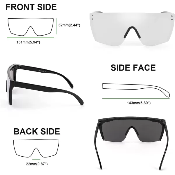 FEISEDY Mirrored Oversized Rimless Sunglasses for Women Men Flat Top Shield Wrap Square UV400 B2761Silver Mirrored