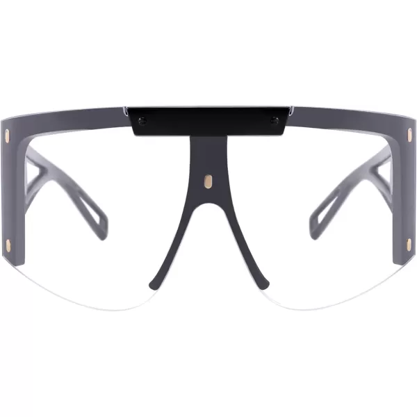 FEISEDY One Piece Oversized Sunglasses for Men Women Big Shades Wrap Shield Sunglasses for Cycling Driving Vacation B4027Black Frame  Clear Lens