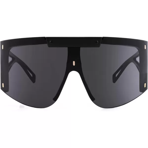 FEISEDY One Piece Oversized Sunglasses for Men Women Big Shades Wrap Shield Sunglasses for Cycling Driving Vacation B4027Black Frame  Grey Lens