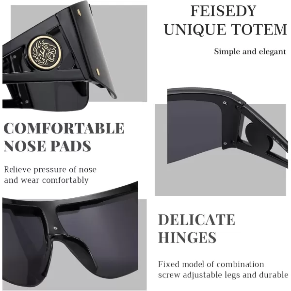 FEISEDY One Piece Oversized Sunglasses for Men Women Big Shades Wrap Shield Sunglasses for Cycling Driving Vacation B4027Black Frame  Grey Lens