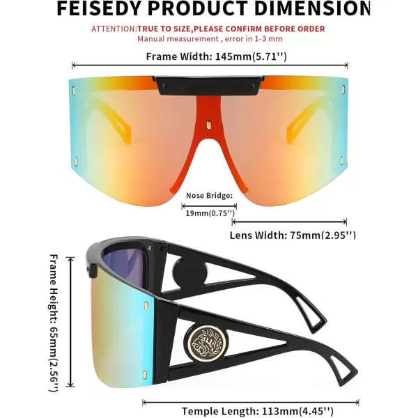 FEISEDY One Piece Oversized Sunglasses for Men Women Big Shades Wrap Shield Sunglasses for Cycling Driving Vacation B4027Black Frame  Red Mirrored Lens