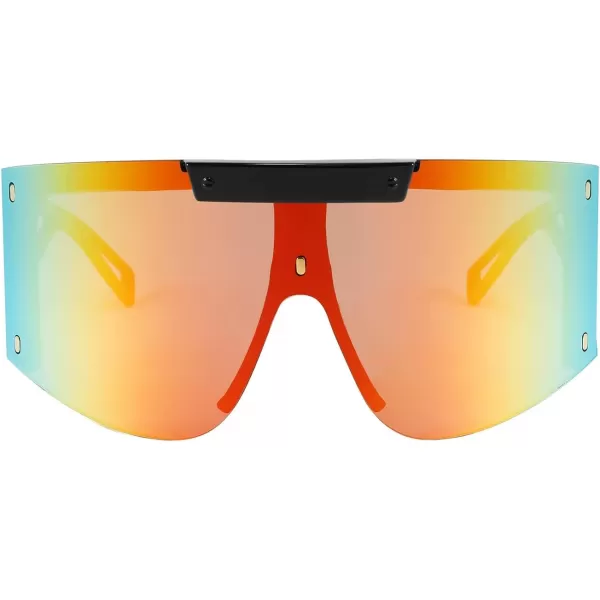 FEISEDY One Piece Oversized Sunglasses for Men Women Big Shades Wrap Shield Sunglasses for Cycling Driving Vacation B4027Black Frame  Red Mirrored Lens
