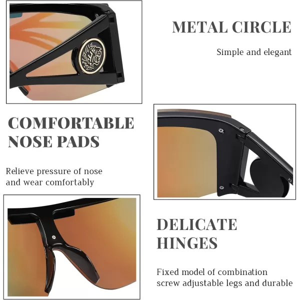 FEISEDY One Piece Oversized Sunglasses for Men Women Big Shades Wrap Shield Sunglasses for Cycling Driving Vacation B4027Black Frame  Red Mirrored Lens