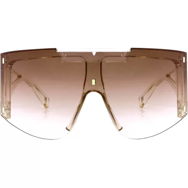 FEISEDY One Piece Oversized Sunglasses for Men Women Big Shades Wrap Shield Sunglasses for Cycling Driving Vacation B4027Champagne Frame  Gradual Tea Lens