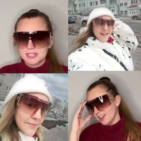 FEISEDY One Piece Oversized Sunglasses for Men Women Big Shades Wrap Shield Sunglasses for Cycling Driving Vacation B4027Champagne Frame  Gradual Tea Lens