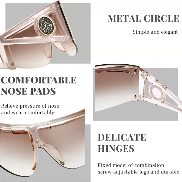 FEISEDY One Piece Oversized Sunglasses for Men Women Big Shades Wrap Shield Sunglasses for Cycling Driving Vacation B4027Champagne Frame  Gradual Tea Lens
